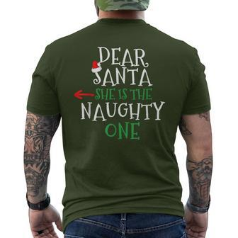 Dear Santa She Is The Naughty One Matching Couple Men's T-shirt Back Print - Monsterry UK