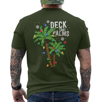 Deck The Palms Tropical Hawaii Christmas Palm Tree Lights Men's T-shirt Back Print - Seseable