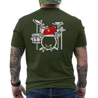 Drumming Santa Hat Drums Drummer Christmas Men's T-shirt Back Print - Seseable