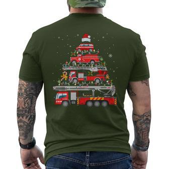 Firefighter Fire Truck Christmas Tree Lights Santa Fireman Men's T-shirt Back Print - Seseable