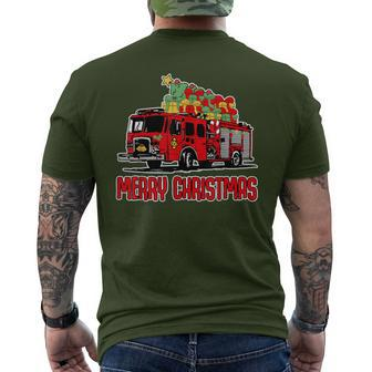 Firetruck Santa Sleigh Fireman Christmas Firefighter Men's T-shirt Back Print | Mazezy