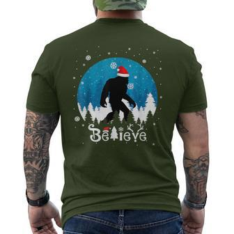 Christmas Xmas Bigfoot Believe Sasquatch In Moon Light Men's T-shirt Back Print | Mazezy