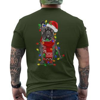 French Bulldog Dog Tree Christmas Lights Xmas Pajama Men's T-shirt Back Print | Mazezy