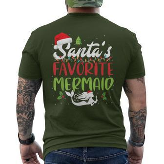 Santa's Favorite Mermaid Christmas Santa Hat Lights Men's T-shirt Back Print - Monsterry UK