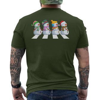 Snowman Crossing Road Crosswalk Snowmies Christmas Kid Men's T-shirt Back Print - Monsterry UK