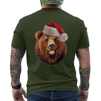 Grizzly Bear In Santa Hat Christmas Men's T-shirt Back Print | Mazezy
