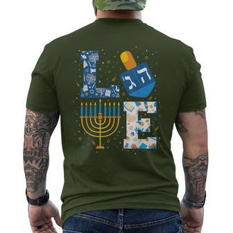 Hanukkah Love With Menorah For Jewish Christmas Holiday Men's T-shirt Back Print - Seseable