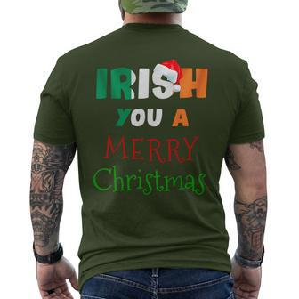 Irish You A Merry Christmas Ireland Flag Xmas Holidays Men's T-shirt Back Print - Thegiftio