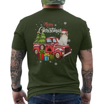 Japanese Chin Riding Red Truck Merry Christmas X-Mas Men's T-shirt Back Print | Mazezy