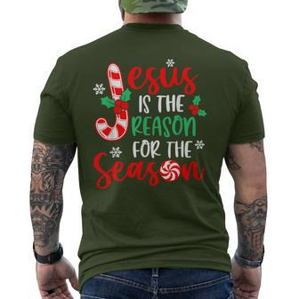 Jesus Is The Reason For The Season Christmas Xmas Candy Cane Men's T-shirt Back Print - Seseable