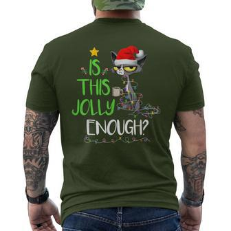 Is This Jolly Enough Black Cat Merry Christmas Tree Lights Men's T-shirt Back Print | Mazezy
