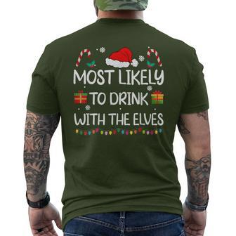 Most Likely To Drink With The Elves Elf Family Christmas Men's T-shirt Back Print - Seseable