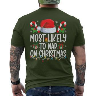 Most Likely To Nap On Christmas Family Matching Christmas Men's T-shirt Back Print - Seseable