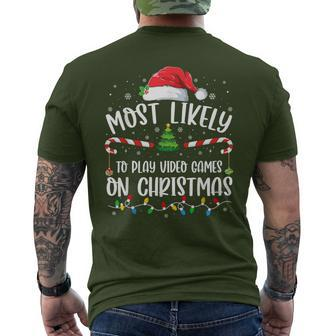 Most Likely To Play Video Games On Christmas Family Matching Men's T-shirt Back Print - Monsterry