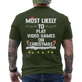 Most Likely To Play Video Games On Christmas Gaming Men's T-shirt Back Print - Monsterry AU