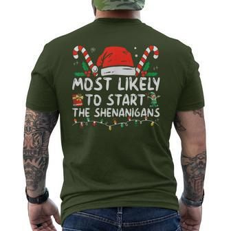 Most Likely To Start The Shenanigans Christmas Family Men's T-shirt Back Print - Seseable