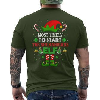 Most Likely To Start The Shenanigans Elf Christmas Family Men's T-shirt Back Print - Monsterry CA
