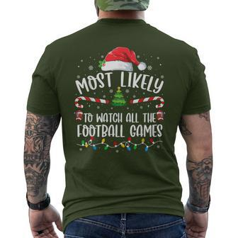 Most Likely To Watch All The Football Games Christmas Family Men's T-shirt Back Print - Thegiftio UK