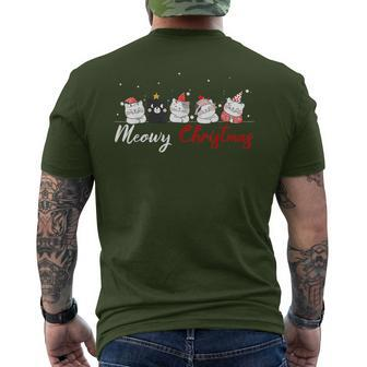 Meowy Catmas Santa Hat Xmas Cat Lover Christmas Lights Men's T-shirt Back Print - Seseable