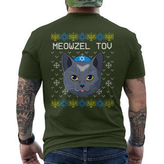 Meowzel Tov Ugly Hanukkah Sweater Cat Chanukah Jewish Men's T-shirt Back Print - Thegiftio UK