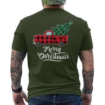 Merry Christmas Buffalo Plaid Christmas Tree Red Truck Men's T-shirt Back Print | Mazezy