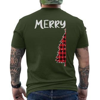 Merry Christmas Tree Buffalo Plaid Xmas Couples Matching Men's T-shirt Back Print | Mazezy
