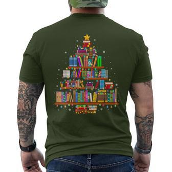 Merry Christmas Tree Reading Books Lover Librarian Nerd Men's T-shirt Back Print - Seseable