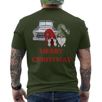 Merry Gnome Couple Old Pickup Truck Christmas Hotrod Holiday Men's T-shirt Back Print | Mazezy
