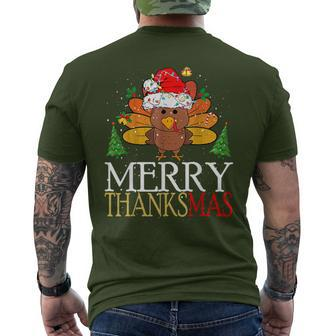 Merry Thanksmas Happy Thanksgiving Santa Turkey Men's T-shirt Back Print - Monsterry CA