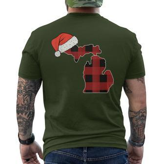 Michigan Plaid Christmas Santa Hat Holiday Matching Men's T-shirt Back Print - Thegiftio UK