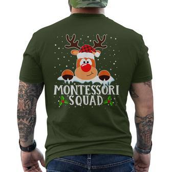 Montessori Squad Reindeer Buffalo Plaid Red Christmas Men's T-shirt Back Print | Mazezy