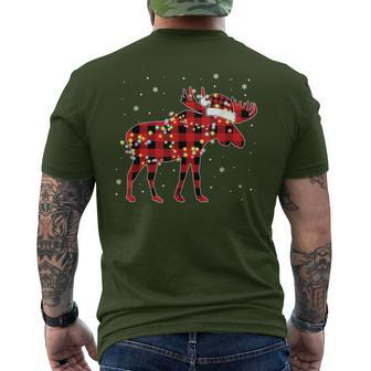 Moose Christmas Red Plaid Buffalo Pajama Matching Men's T-shirt Back Print - Seseable
