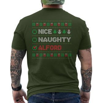 Nice Naughty Alford Christmas List Ugly Sweater Men's T-shirt Back Print | Mazezy