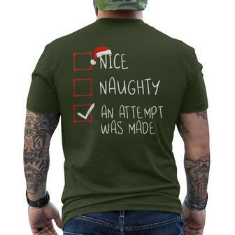 Nice Naughty An Attempt Was Made Christmas List Santa Claus Men's T-shirt Back Print - Monsterry CA