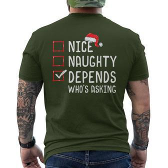 Nice Naughty Depends Who's Asking Christmas List Men's T-shirt Back Print - Monsterry DE