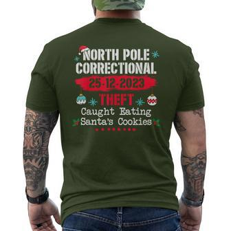 North Pole Correctional Theft Caught Eating Santa's Cookies Men's T-shirt Back Print | Mazezy