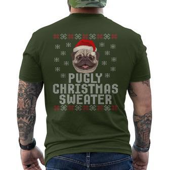 Pugly Christmas Sweater Party Ugly Pug Dog Santa Men's T-shirt Back Print - Monsterry