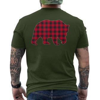 Red Plaid Bear Christmas Matching Buffalo Family Pajama Men's T-shirt Back Print - Monsterry