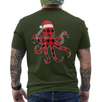 Red Plaid Octopus Pajama Family Buffalo Christmas Men's T-shirt Back Print | Mazezy