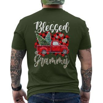 Red Truck Plaid Xmas Tree Blessed Grammy Family Christmas Men's T-shirt Back Print | Mazezy