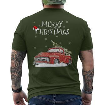 Red Vintage Truck Retro Christmas Tree Pickup Xmas Holidays Men's T-shirt Back Print | Mazezy