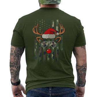 Reindeer Camo American Flag Christmas Pajama X-Mas Veteran Men's T-shirt Back Print - Thegiftio UK