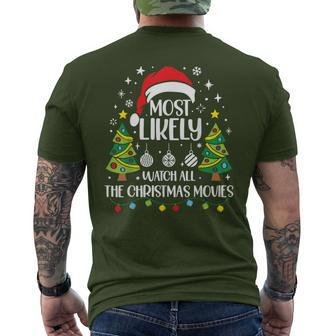 Retro Most Likely To Watch All The Christmas Movie Family Men's T-shirt Back Print - Seseable