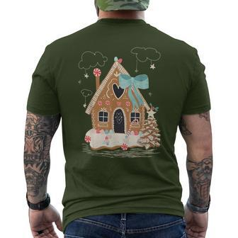 Santa Gingerbread House Christmas Holiday Season Snowflakes Men's T-shirt Back Print - Seseable