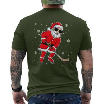 Santa Playing Hockey Pajama Ice Hockey Christmas Men's T-shirt Back Print - Monsterry CA
