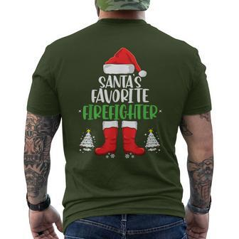 Santa's Favorite Firefighter Family Matching Christmas Party Men's T-shirt Back Print - Monsterry