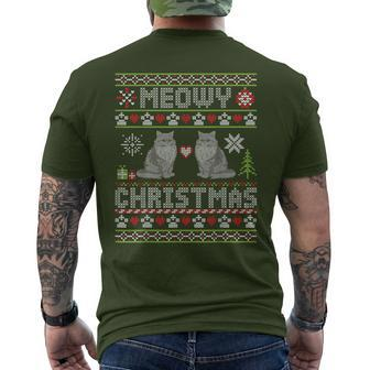 Selkirk Rex Cats Together Merry Meowy Christmas Day Sweater Men's T-shirt Back Print | Mazezy