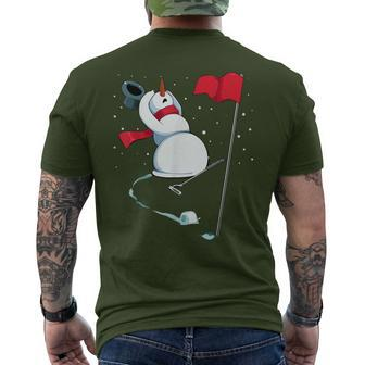 Snowman Playing Golf Christmas Pajama Sport X-Mas Golfer Men's T-shirt Back Print | Mazezy