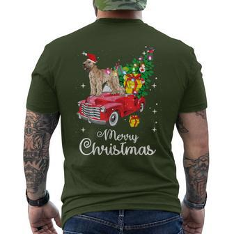 Soft Coated Wheaten Terrier Rides Red Truck Christmas Men's T-shirt Back Print | Mazezy