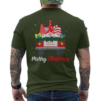 Three Gnomes In Red Truck With Merry Christmas Tree Family Men's T-shirt Back Print - Thegiftio UK